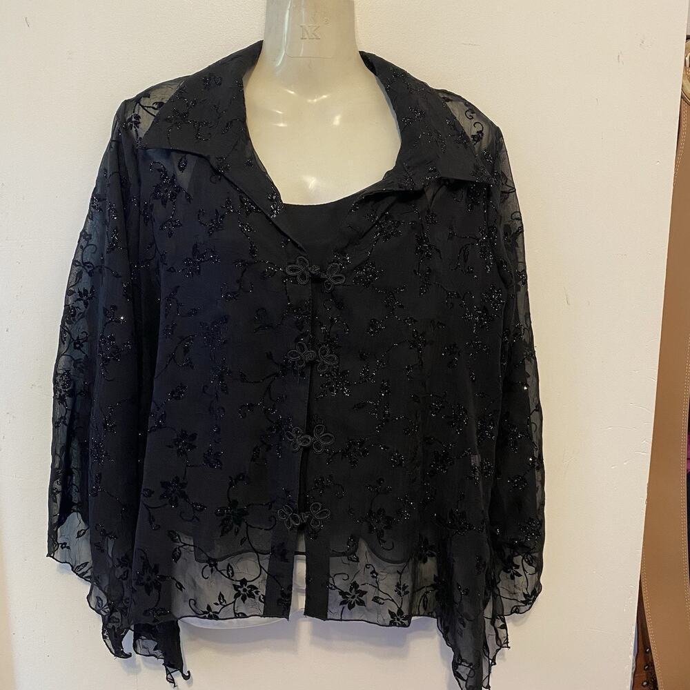Dressbarn Collections Blouse & Tank Top Women L BlackMesh Fairy Goth Glitter